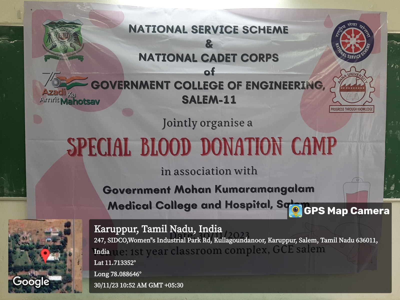 GCE salem and GMKMC college jointly organized a Special Blood Donation Camp at the GCE campus on 30.11.2023