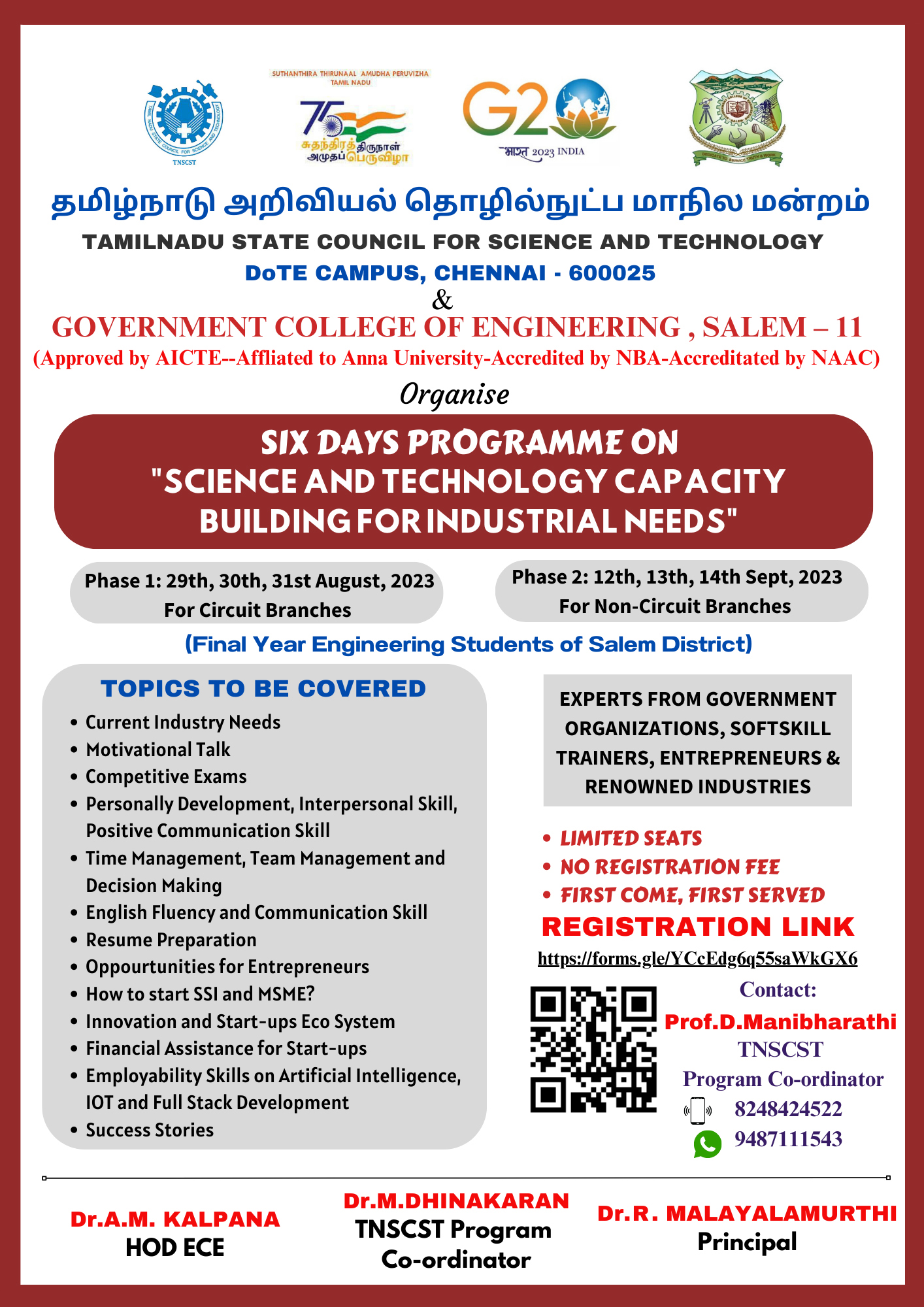 SIX-DAYS CAPACITY BUILDING PROGRAMME FOR FINAL YEAR ENGINEERING STUDENTS OF SALEM DISTRICT