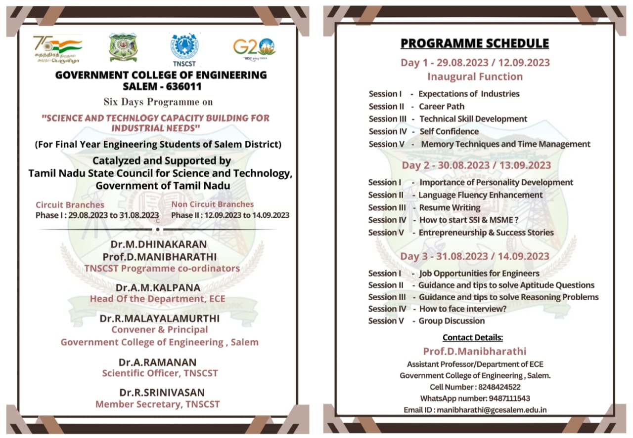 SIX-DAYS CAPACITY BUILDING PROGRAMME FOR FINAL YEAR ENGINEERING STUDENTS FOR SALEM DISTRICT