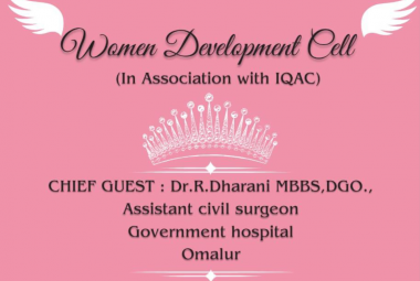 Women Development Cell - Awareness Programme on “Nutritional Health and Women’s Hygiene” on GCE, Salem at 07.12.2023 Resource Person: Dr.R.Dharani, MBBS, DGO., Assistant Civil Surgeon, Government Hospital, Omalur.